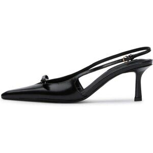 Black Slingback Women's Bow Pointed Toe Kitten Heel Backless Stiletto Sandals